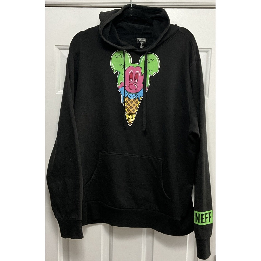 Disney Mickey Mouse Ice Cream Cone Graphic Black Hoodie Long Sleeve Men's XL